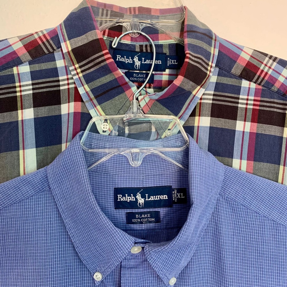 Lot of 2 Ralph Lauren Blake Mens XL Short Sleeve Button Down Shirts Plaid Blue